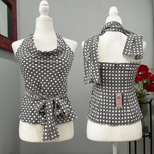 NEW Ann Taylor Silk Tailored Cowl Halter Fitted Multi-Way Blouse + Scarf 2P NWT